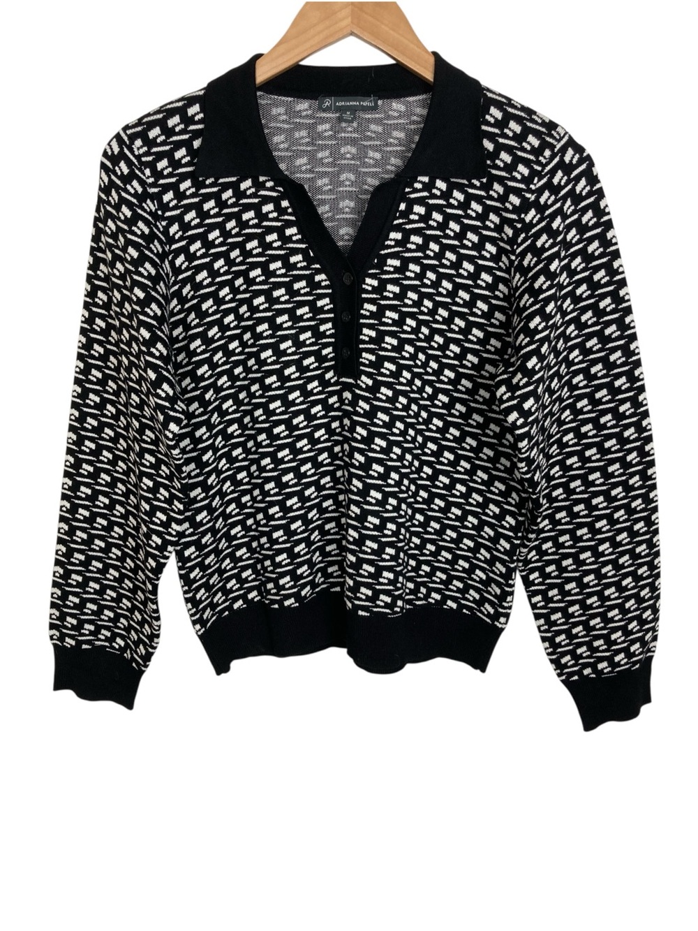 Adrianna Papell Johnny Collar Black & White Sweater, Size Medium
